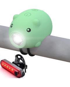 Set luci bici a forma di maialino con clacson e luce posteriore, ricaricabile USB-C