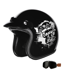 Casco da moto retrò open face 3/4 con occhiali per guida su strada e cruiser